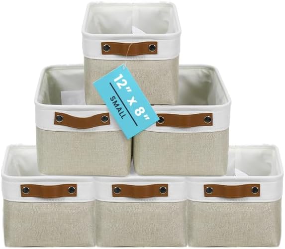 OrganiHaus Large Fabric Storage Baskets for Shelves 3 Pack, 15x11in Closet Storage Bins for Shelves, Canvas Baskets for Organizing, Linen Closet Organizers, Cloth Basket, Beige/Off-White