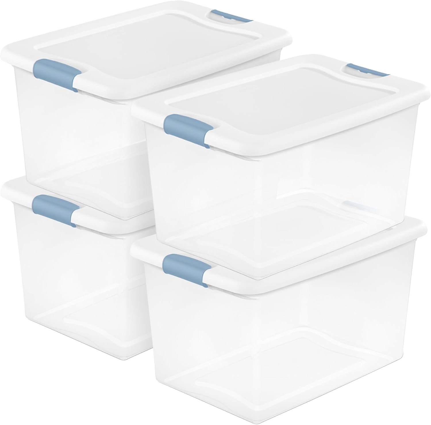 Sterilite 4-Pack 56 Quart Wheeled Latching Box, Underbed Clear Plastic Storage Organizer - Under Bed Rolling Container Bin with Lid and Wheels for Home or Dorm Bedrooms and Closets