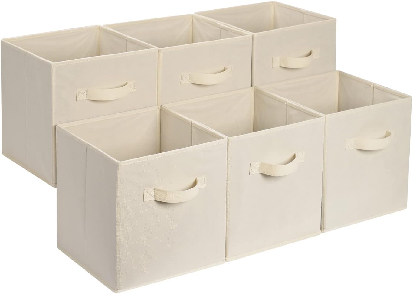 Amazon Basics Cube Organizer Storage Bins Handles, Collapsible Fabric, Pack of 6, 10.5"x10.5"x11", White/ Light Grey Stripe