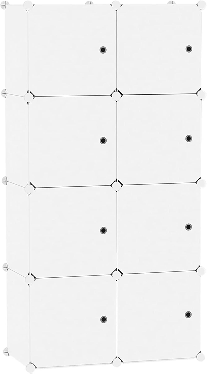 C&AHOME Cube Storage Organizer with Doors, 8-Cube Shelf, Closet Cabinet, DIY Plastic Modular Bookshelf, Storage Shelves Ideal for Bedroom,Living Room,24.8" L × 12.4" W × 48.4" H Milky UGSHS3008M