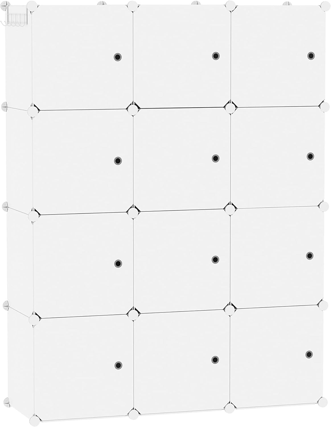 C&AHOME Cube Storage Organizer with Doors, 12-Cube Shelves, Closet Cabinet, DIY Plastic Modular Bookshelf Ideal for Bedroom, Living Room, 36.6”L x 12.4”W x 48.4”H Black USHS3012B-DOOR