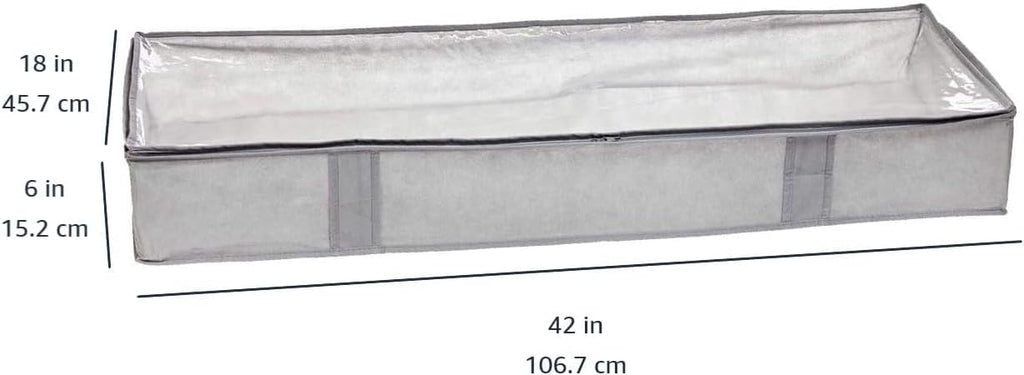 Amazon Basics Under Bed Fabric Zipper Blanket Storage Container Bags with Window and Handles, 2-Pack, 18 x 42 x 6 inches, Gray