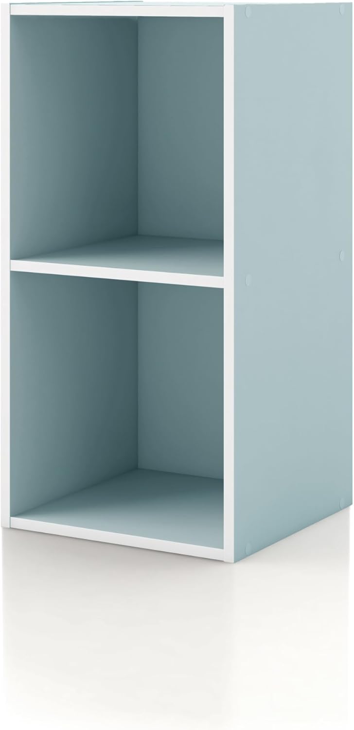 Homes: Inside + Out Apexa 2-Cube Storage Organizer Shelves, Stackable Wood Bookcase Fits Cubby Bins for Organization, Dorm Teen Room Decor & Home Office, White