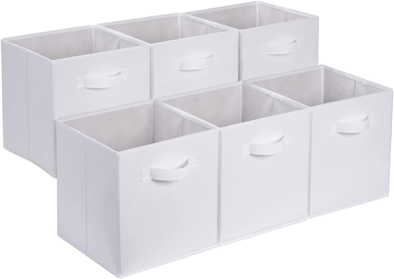 Amazon Basics Cube Organizer Storage Bins Handles, Collapsible Fabric, Pack of 6, 10.5"x10.5"x11", White/ Light Grey Stripe