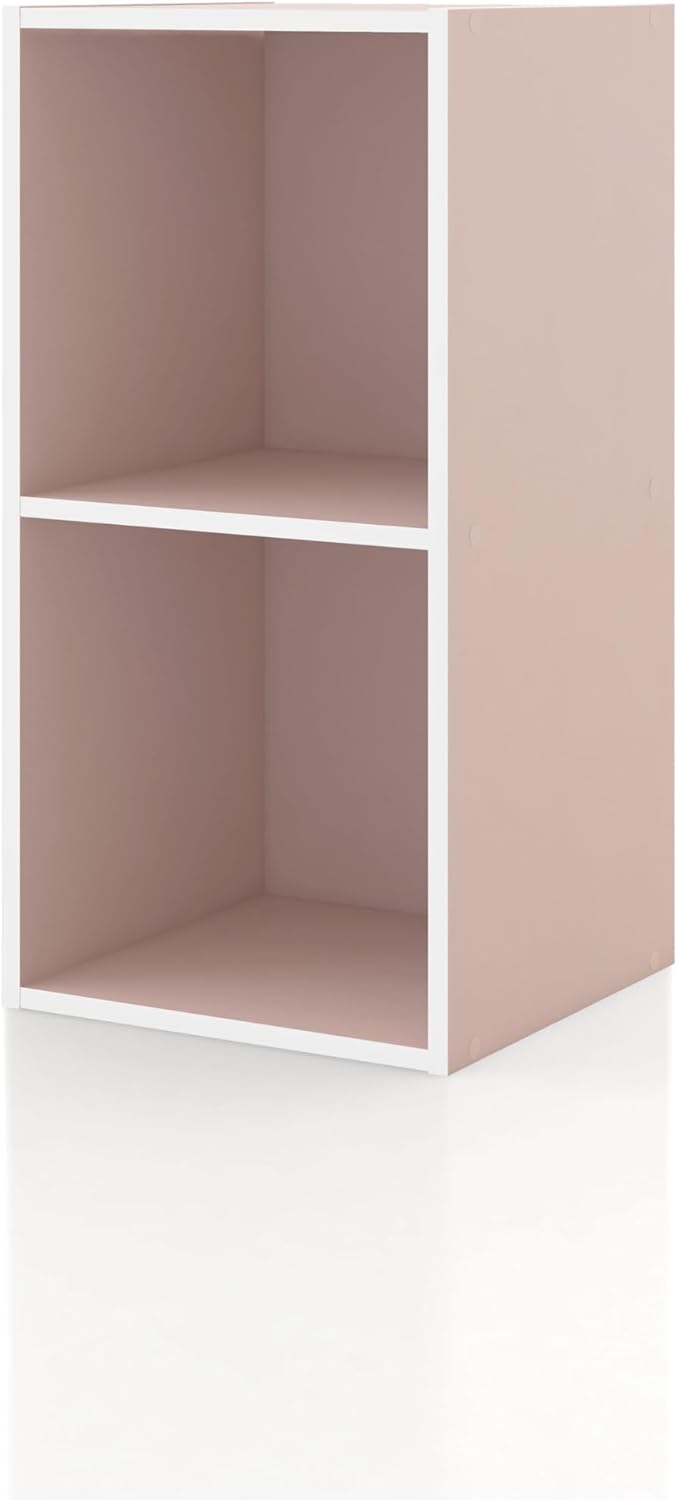Homes: Inside + Out Apexa 2-Cube Storage Organizer Shelves, Stackable Wood Bookcase Fits Cubby Bins for Organization, Dorm Teen Room Decor & Home Office, White