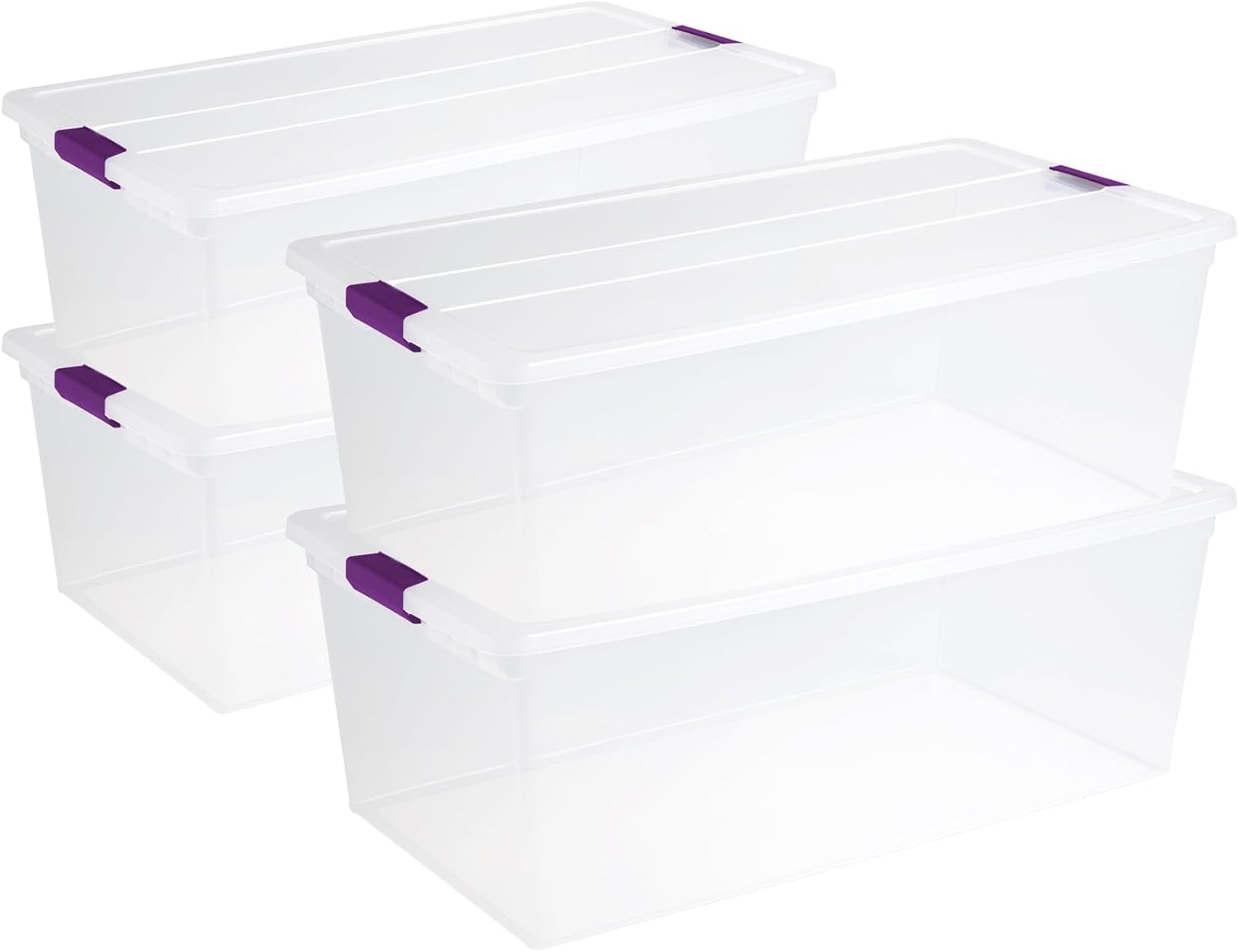 Sterilite 4-Pack 60 Quart ClearView Latch Box, Wheeled Underbed Organizer Bins with Latching Lids - Clear Plastic Organization Containers for Closet, Bedroom, Shelving Units and Everyday Home Storage