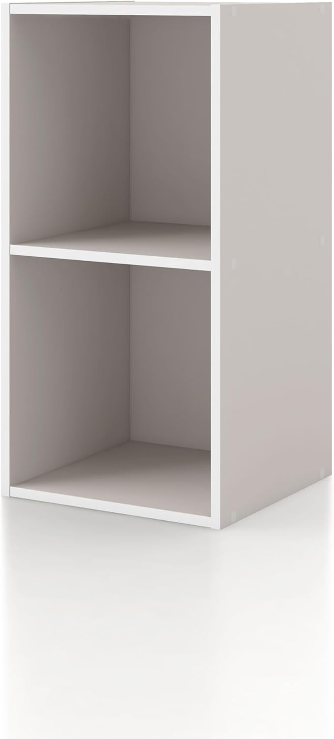 Homes: Inside + Out Apexa 2-Cube Storage Organizer Shelves, Stackable Wood Bookcase Fits Cubby Bins for Organization, Dorm Teen Room Decor & Home Office, White