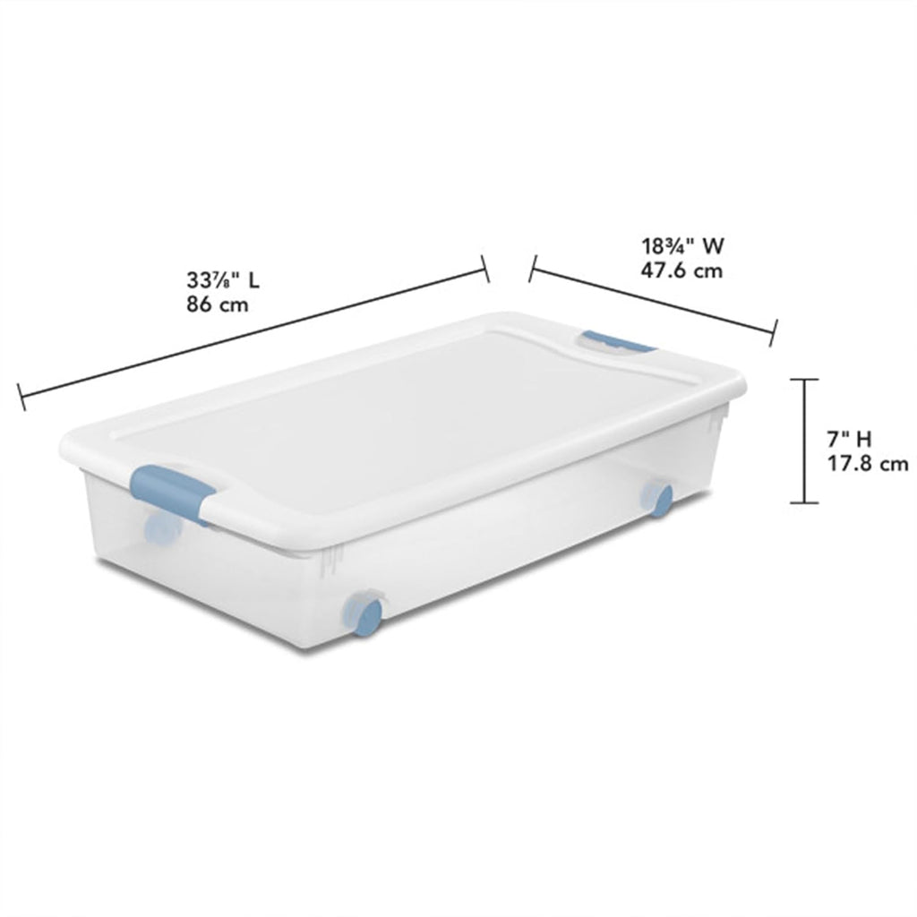 Sterilite 4-Pack 56 Quart Wheeled Latching Box, Underbed Clear Plastic Storage Organizer - Under Bed Rolling Container Bin with Lid and Wheels for Home or Dorm Bedrooms and Closets