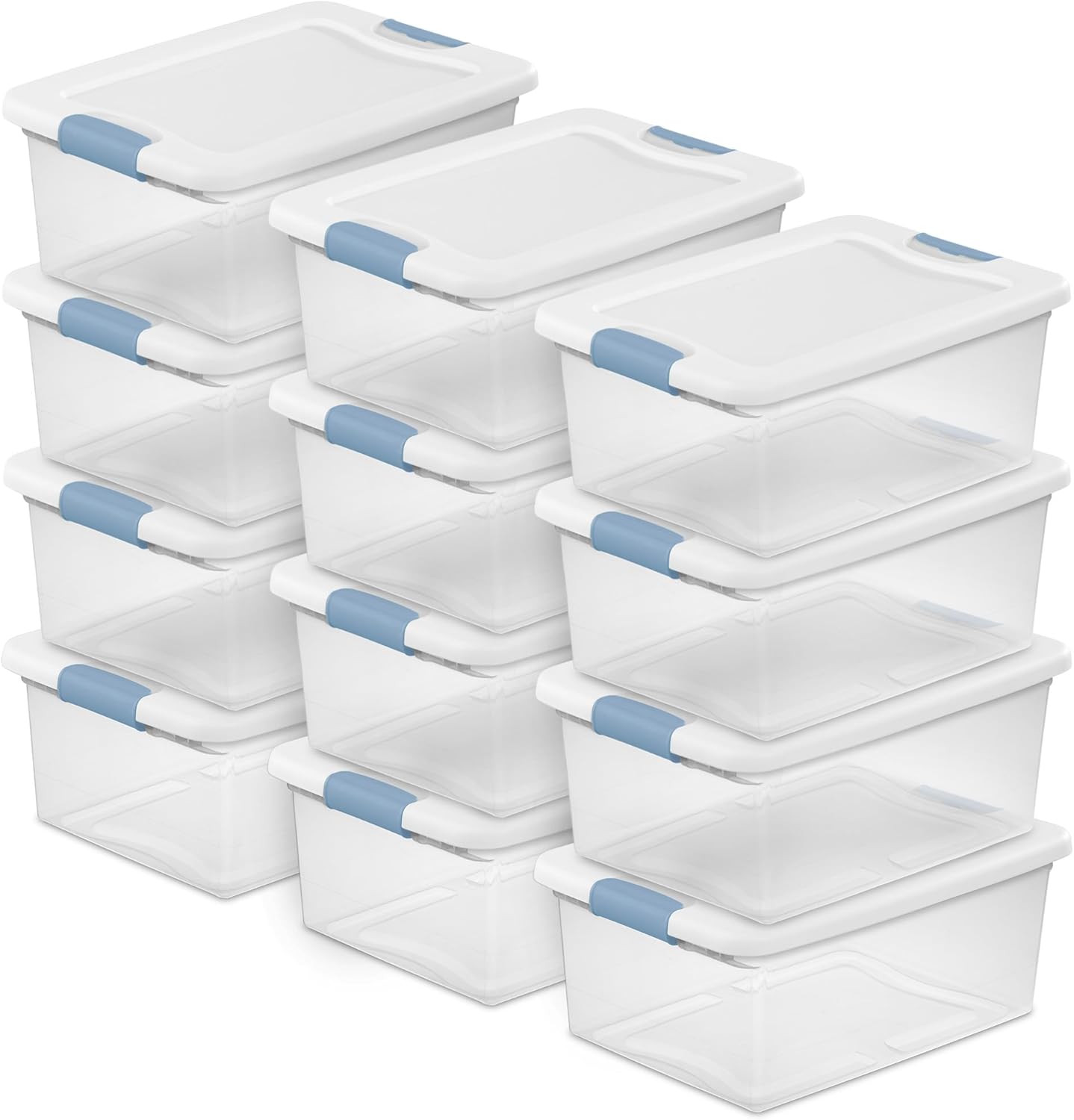 Sterilite 4-Pack 56 Quart Wheeled Latching Box, Underbed Clear Plastic Storage Organizer - Under Bed Rolling Container Bin with Lid and Wheels for Home or Dorm Bedrooms and Closets