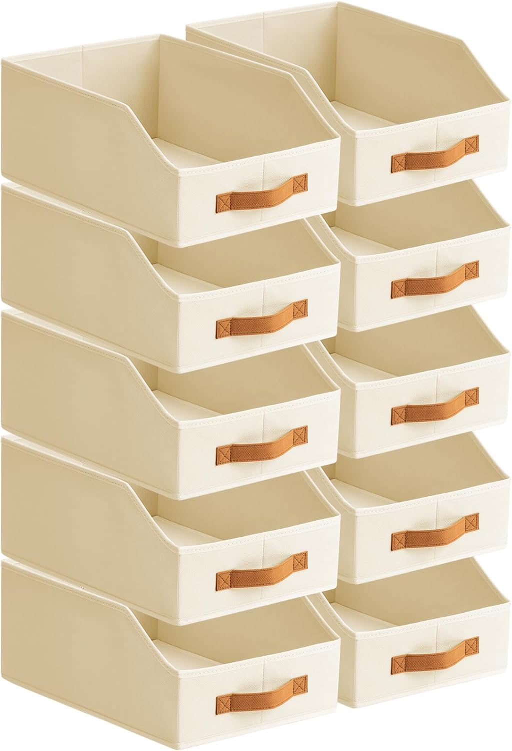 Fabric Storage Bins for Organizing - 6 Pack Large Trapezoid Collapsible Storage Bins with Front Handle, Closet Organizers and Storage for Bedroom, Home Shelves, Small Spaces, Beige