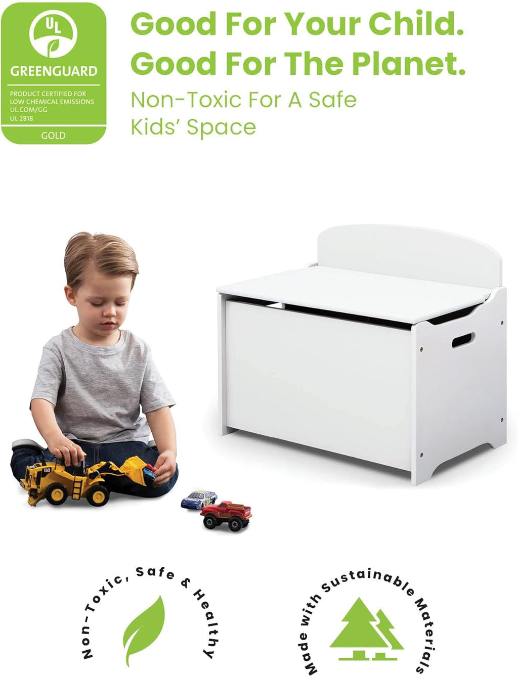 Delta Children MySize Deluxe Toy Box, Bianca White