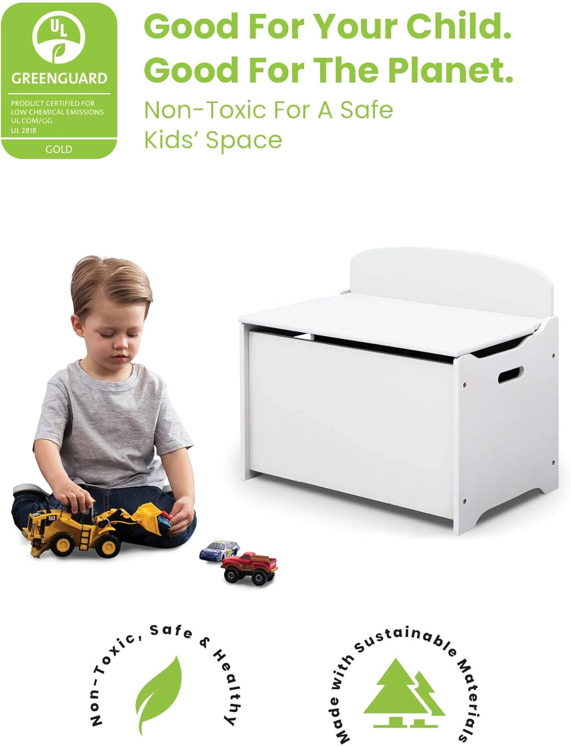 Delta Children MySize Deluxe Toy Box, Bianca White