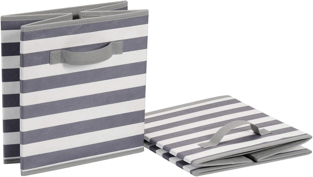 Amazon Basics Cube Organizer Storage Bins Handles, Collapsible Fabric, Pack of 6, 10.5"x10.5"x11", White/ Light Grey Stripe