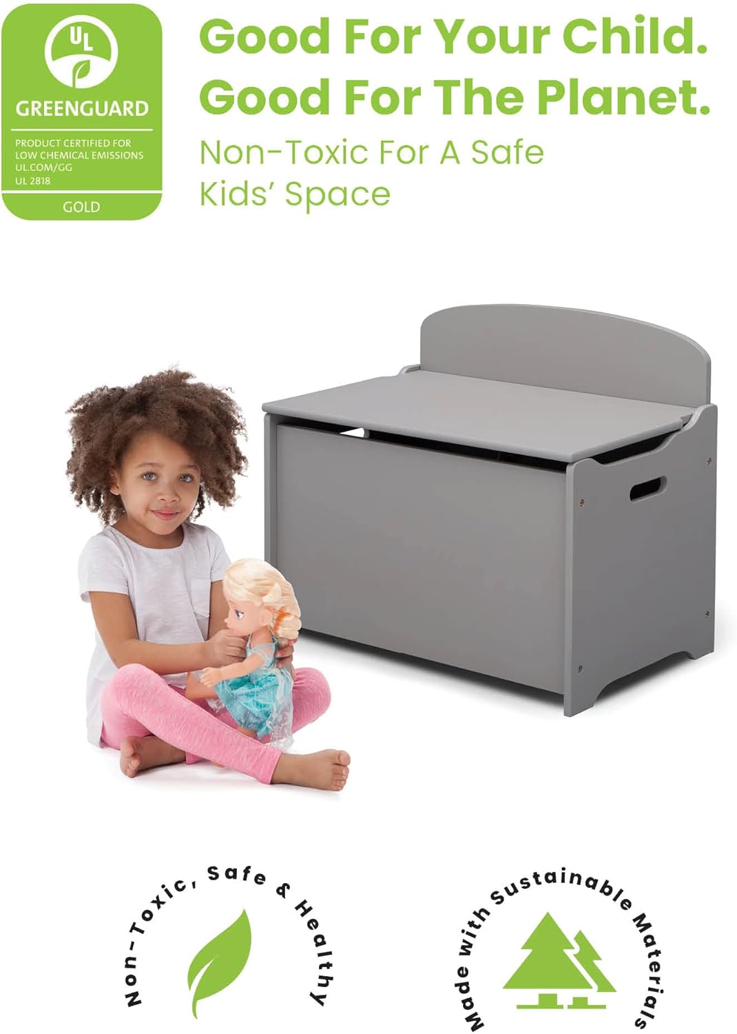 Delta Children MySize Deluxe Toy Box, Grey