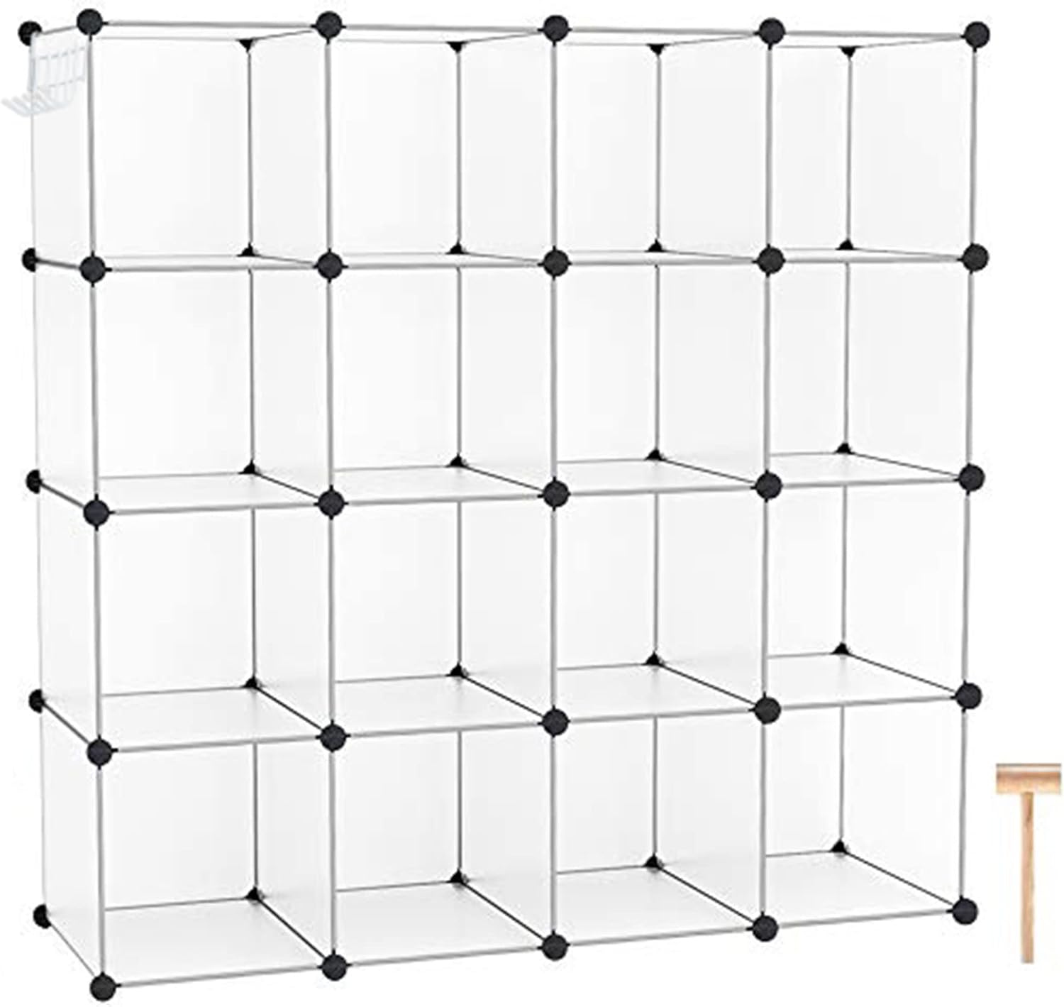 C&AHOME Cube Storage Organizer, 16-Cube Shelves Units, Plastic Storage Cubes, DIY Closet Organizer, Modular Closet Storage Shelves Ideal for Home, Bedroom, 48.4" L × 12.4" W × 48.4" H Milky UPCS16M