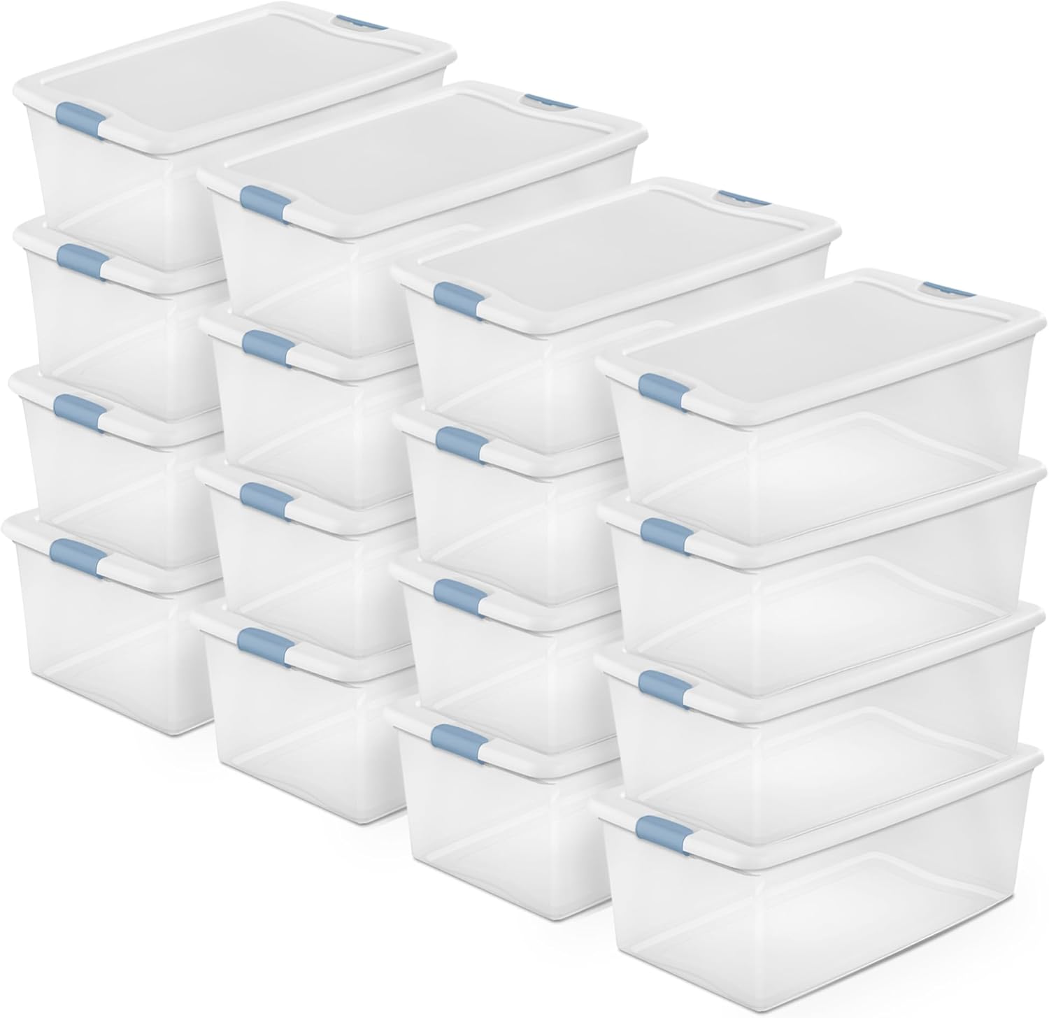 Sterilite 4-Pack 56 Quart Wheeled Latching Box, Underbed Clear Plastic Storage Organizer - Under Bed Rolling Container Bin with Lid and Wheels for Home or Dorm Bedrooms and Closets