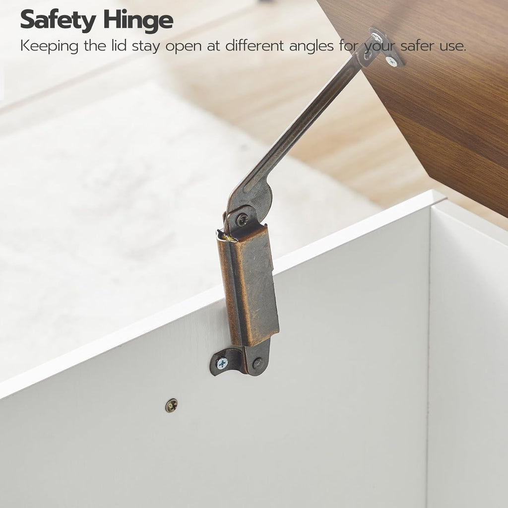 HOOBRO Storage Bench, 39.3" Retro Wooden Storage Chest, Wooden Storage Trunk, Toy Chest with Lift Top, Multifunctional Entryway Organizer, for Entryway, Living Room, White and Walnut WH141CW01