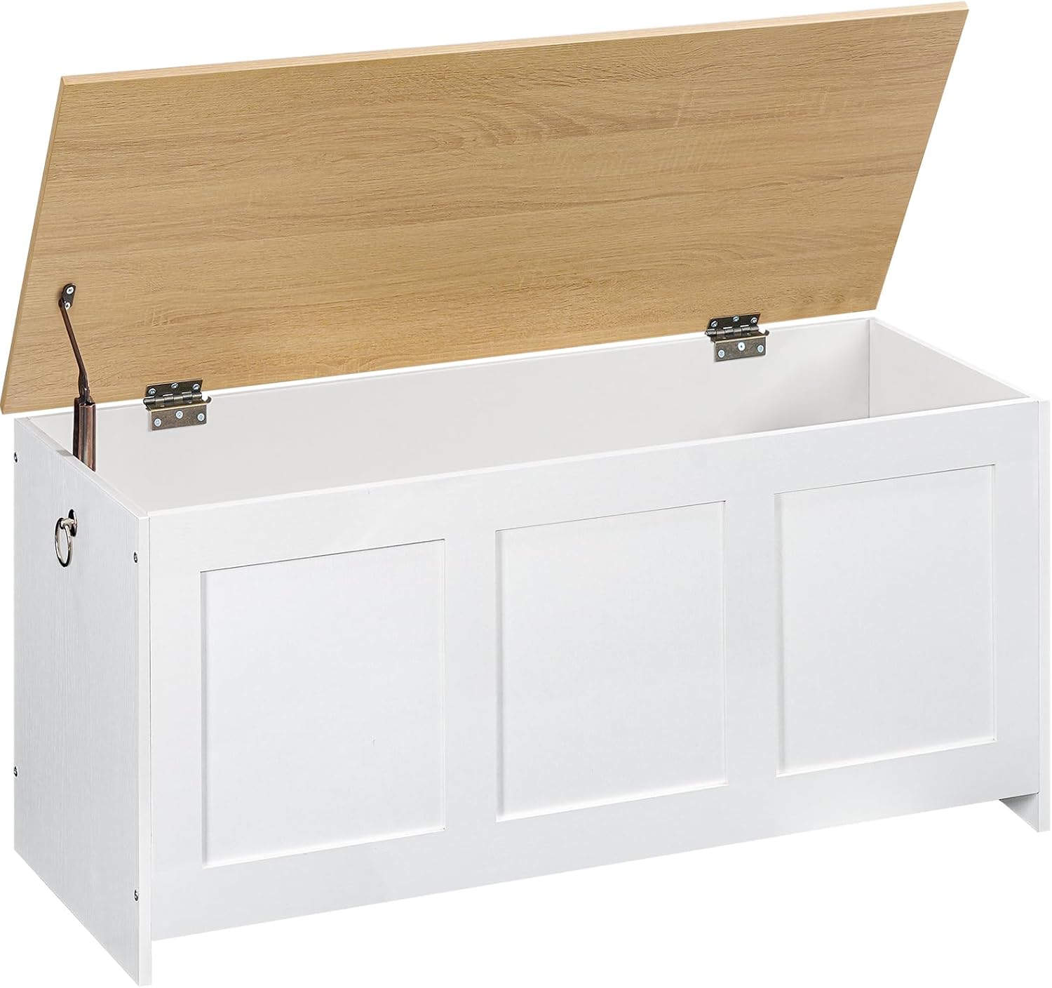 HOOBRO Storage Bench, 39.3" Retro Wooden Storage Chest, Wooden Storage Trunk, Toy Chest with Lift Top, Multifunctional Entryway Organizer, for Entryway, Living Room, White and Walnut WH141CW01