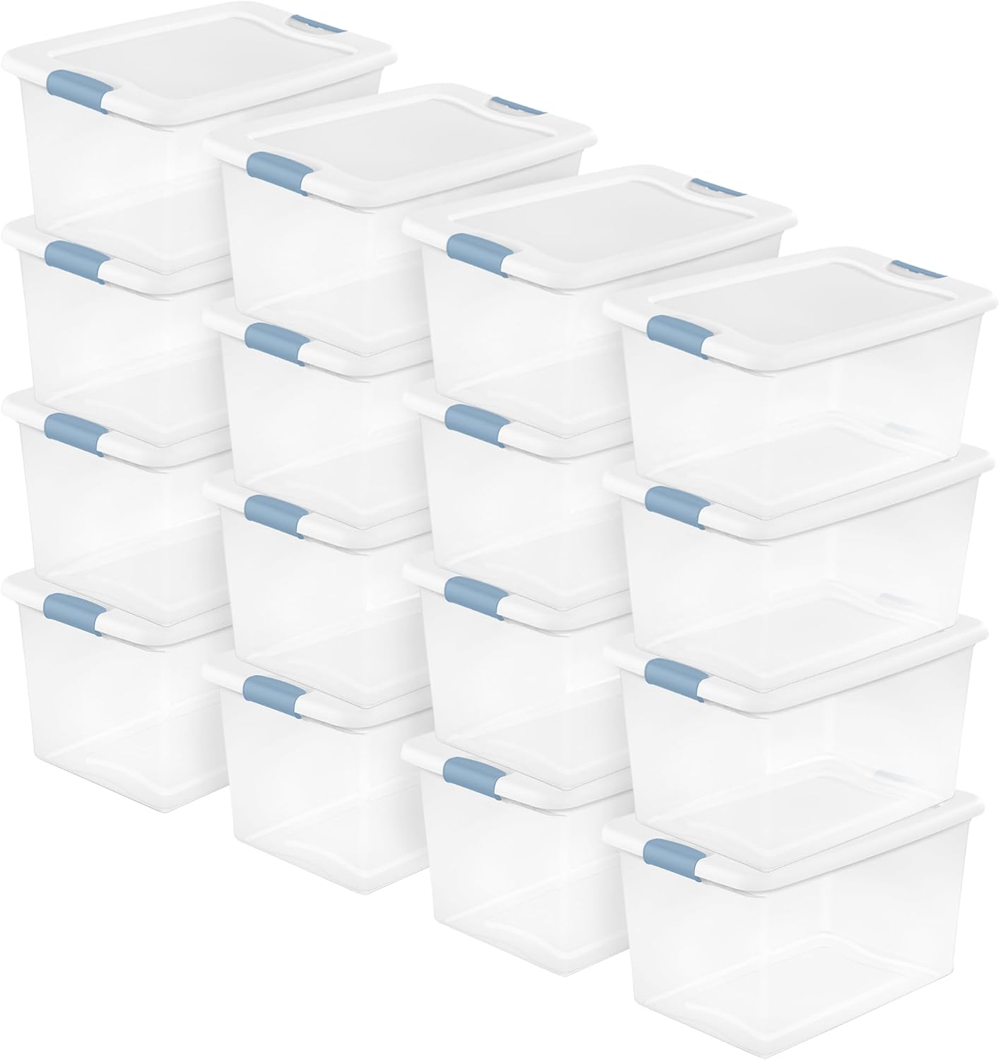 Sterilite 4-Pack 56 Quart Wheeled Latching Box, Underbed Clear Plastic Storage Organizer - Under Bed Rolling Container Bin with Lid and Wheels for Home or Dorm Bedrooms and Closets