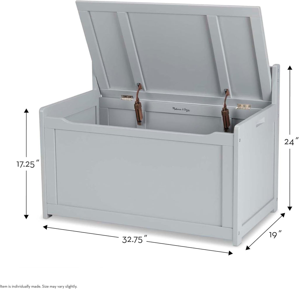 Melissa & Doug Toy Chest, Wooden Toy Storage Box with Safety-Hinged Lid, Kids Toys Storage Organizer for Playroom, Bedroom, & Montessori Classroom Furniture for Boys & Girls Ages 3+, Gray