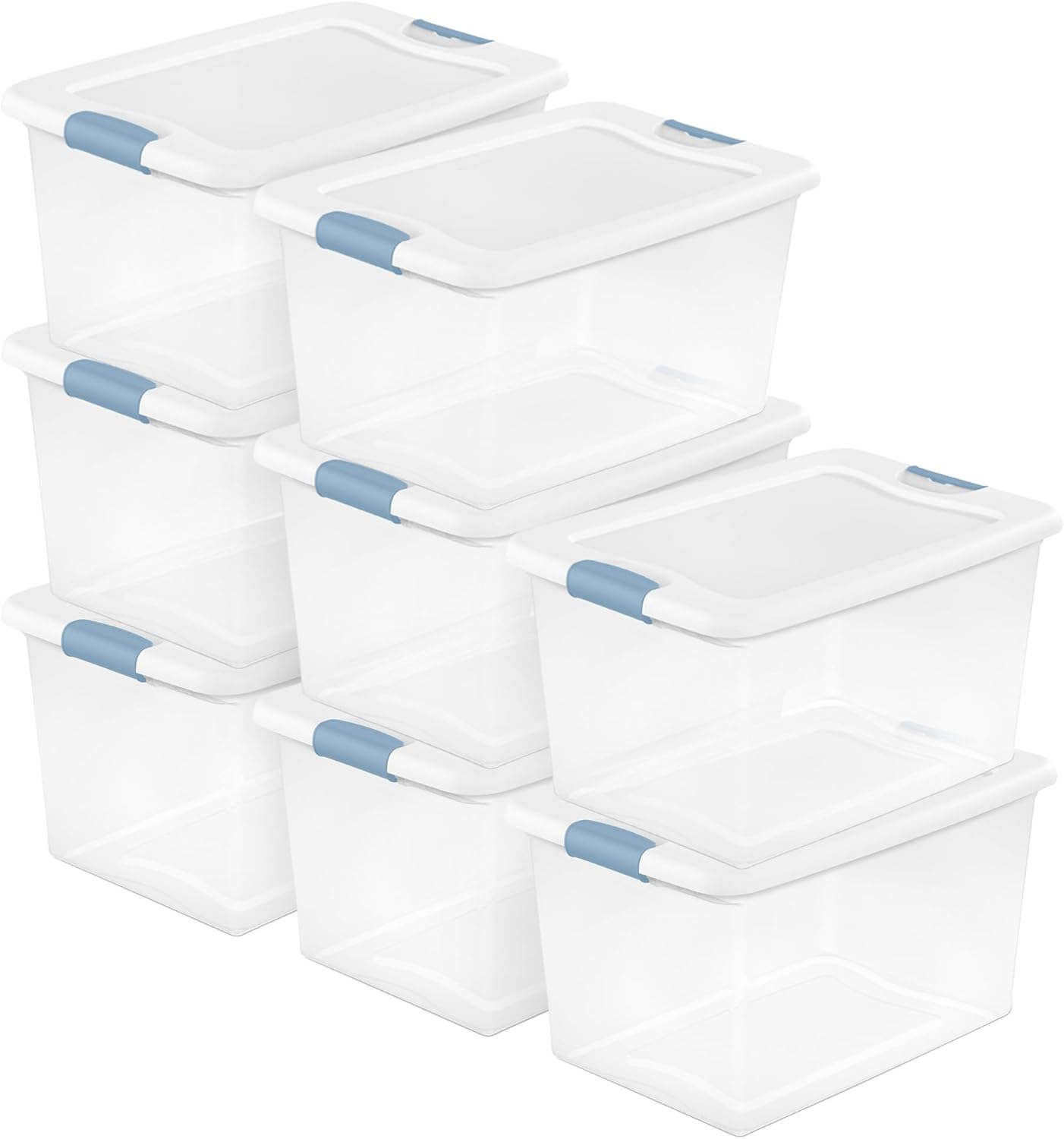 Sterilite 4-Pack 56 Quart Wheeled Latching Box, Underbed Clear Plastic Storage Organizer - Under Bed Rolling Container Bin with Lid and Wheels for Home or Dorm Bedrooms and Closets