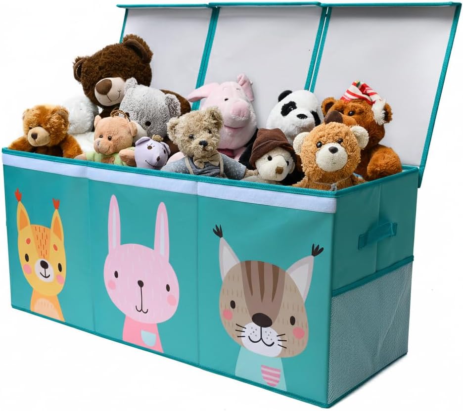Extra Large Toy Storage Organizer with Lid - Sturdy, Collapsible Toy Chest Storage Box Design - Toys Bin with Dividers for Kids, Nursery, Bedroom, Playroom 37"x16"x14"