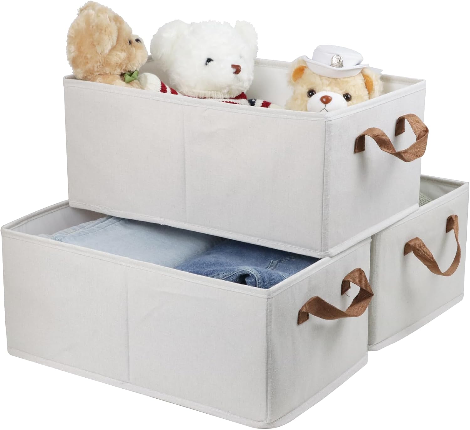 Pack of 3 Large Capacity Storage Bins Closet Organizer System, Sturdy Foldable Storage Boxes for Organizing Clothing, Sheets, Toys, Books - Shelf Organizer Shelves Basket Storage Bin