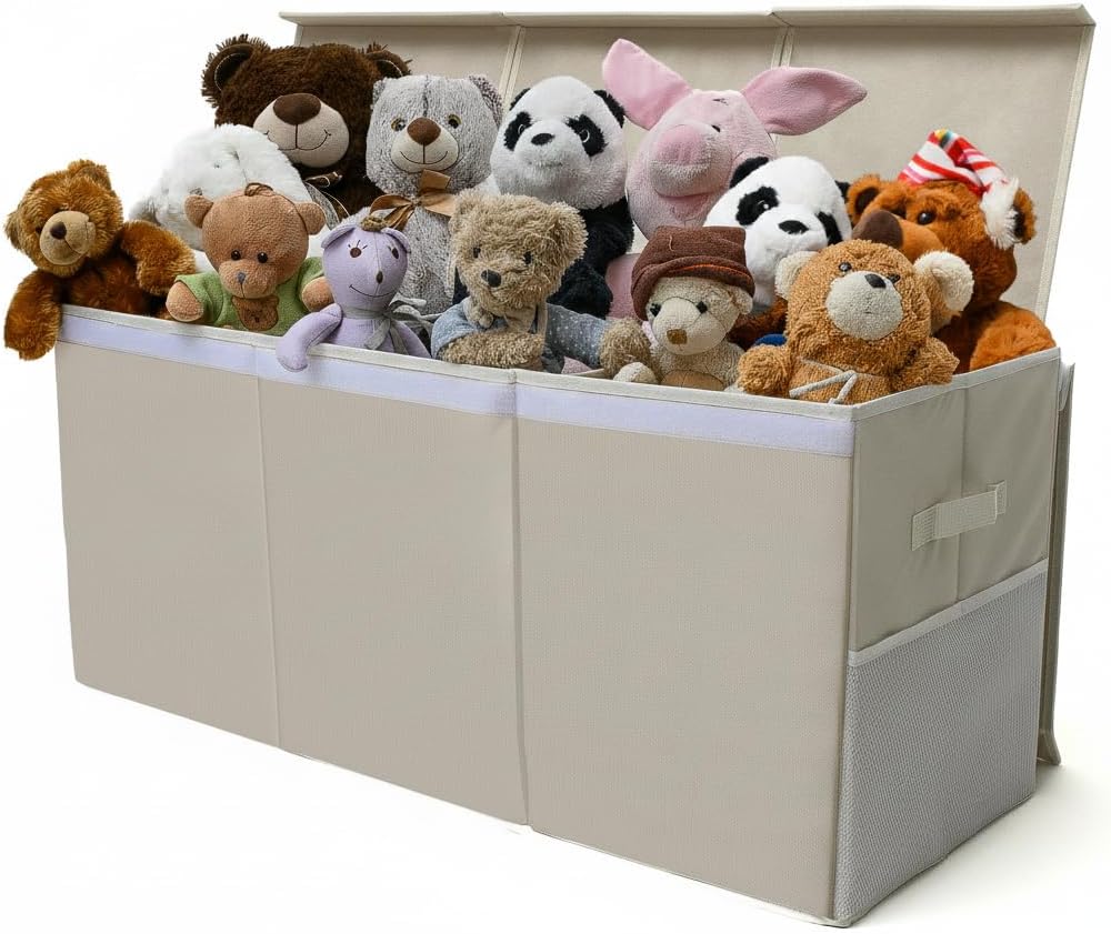 Extra Large Toy Storage Organizer with Lid - Sturdy, Collapsible Toy Chest Storage Box Design - Toys Bin with Dividers for Kids, Nursery, Bedroom, Playroom 37"x16"x14"