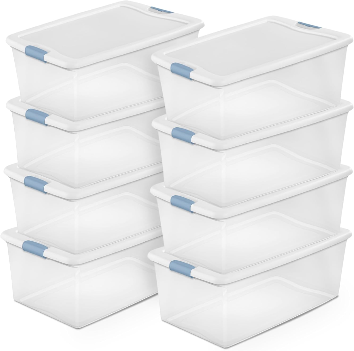 Sterilite 4-Pack 56 Quart Wheeled Latching Box, Underbed Clear Plastic Storage Organizer - Under Bed Rolling Container Bin with Lid and Wheels for Home or Dorm Bedrooms and Closets