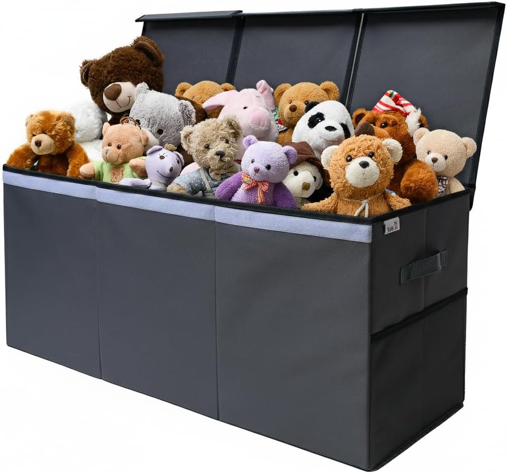 Extra Large Toy Storage Organizer with Lid - Sturdy, Collapsible Toy Chest Storage Box Design - Toys Bin with Dividers for Kids, Nursery, Bedroom, Playroom 37"x16"x14"