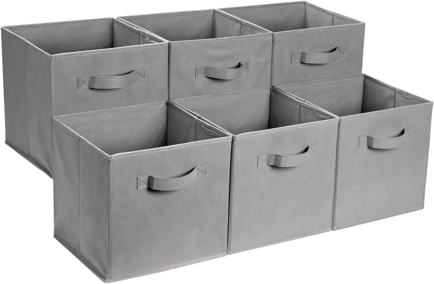Amazon Basics Cube Organizer Storage Bins Handles, Collapsible Fabric, Pack of 6, 10.5"x10.5"x11", White/ Light Grey Stripe