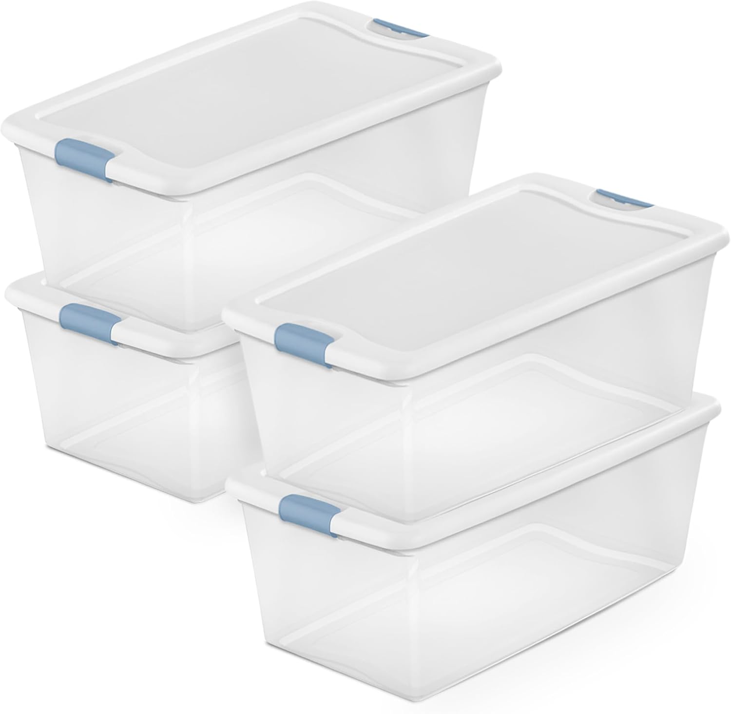 Sterilite 4-Pack 56 Quart Wheeled Latching Box, Underbed Clear Plastic Storage Organizer - Under Bed Rolling Container Bin with Lid and Wheels for Home or Dorm Bedrooms and Closets