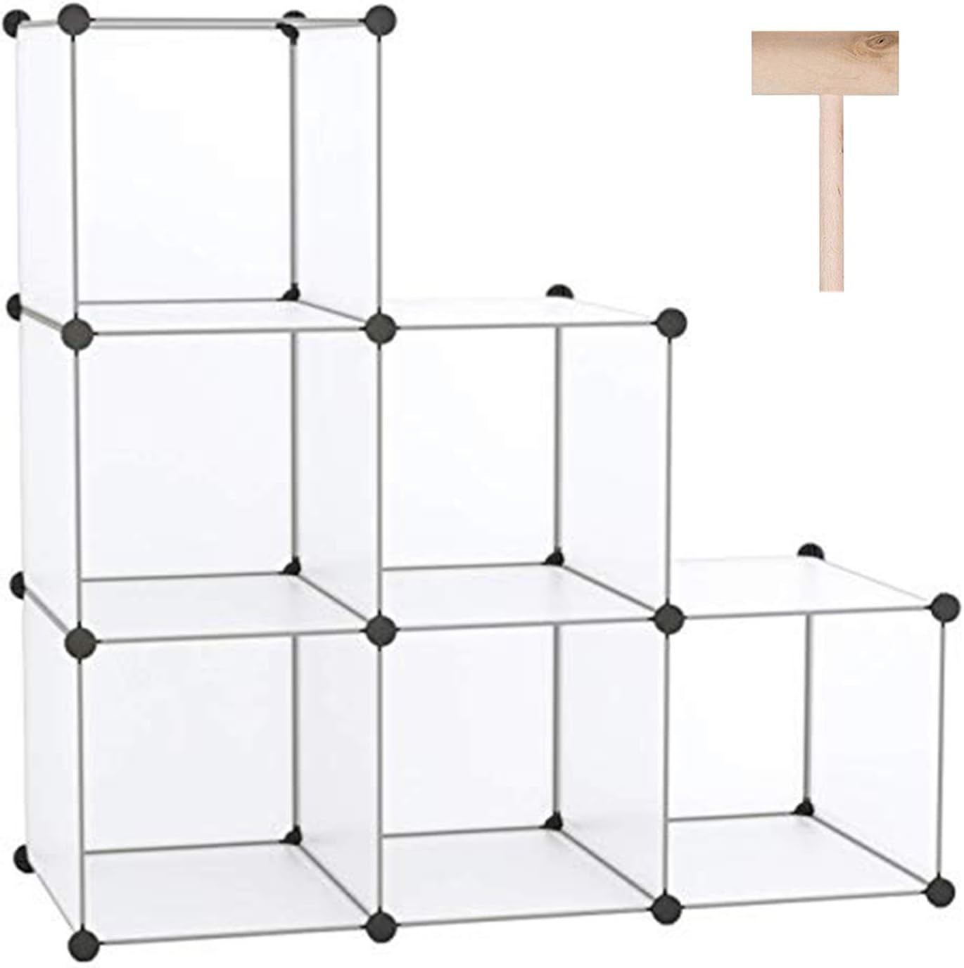 C&AHOME 6-Cube Storage Organizer, Stackable Storage Cubes Shelves, Portable Bookshelf, Plastic Clothing Storage Closet Organizer, DIY Modular Shelving Units for Wardrobe, Home, Milky