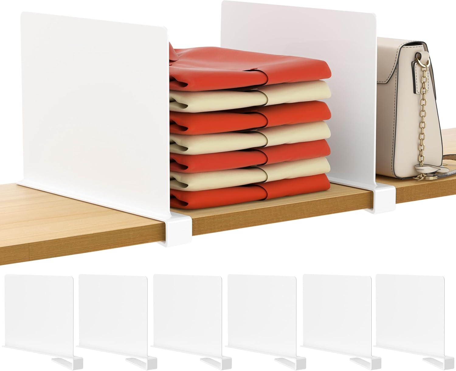 HBlife 6 Pack Closet Organizers and Storage, Clear Shelf Dividers, Vertical Purse Organizer for Closet Perfect for Sweater, Shirts, Handbags in Bedroom and Kitchen, Acrylic Bookshelf for Organization