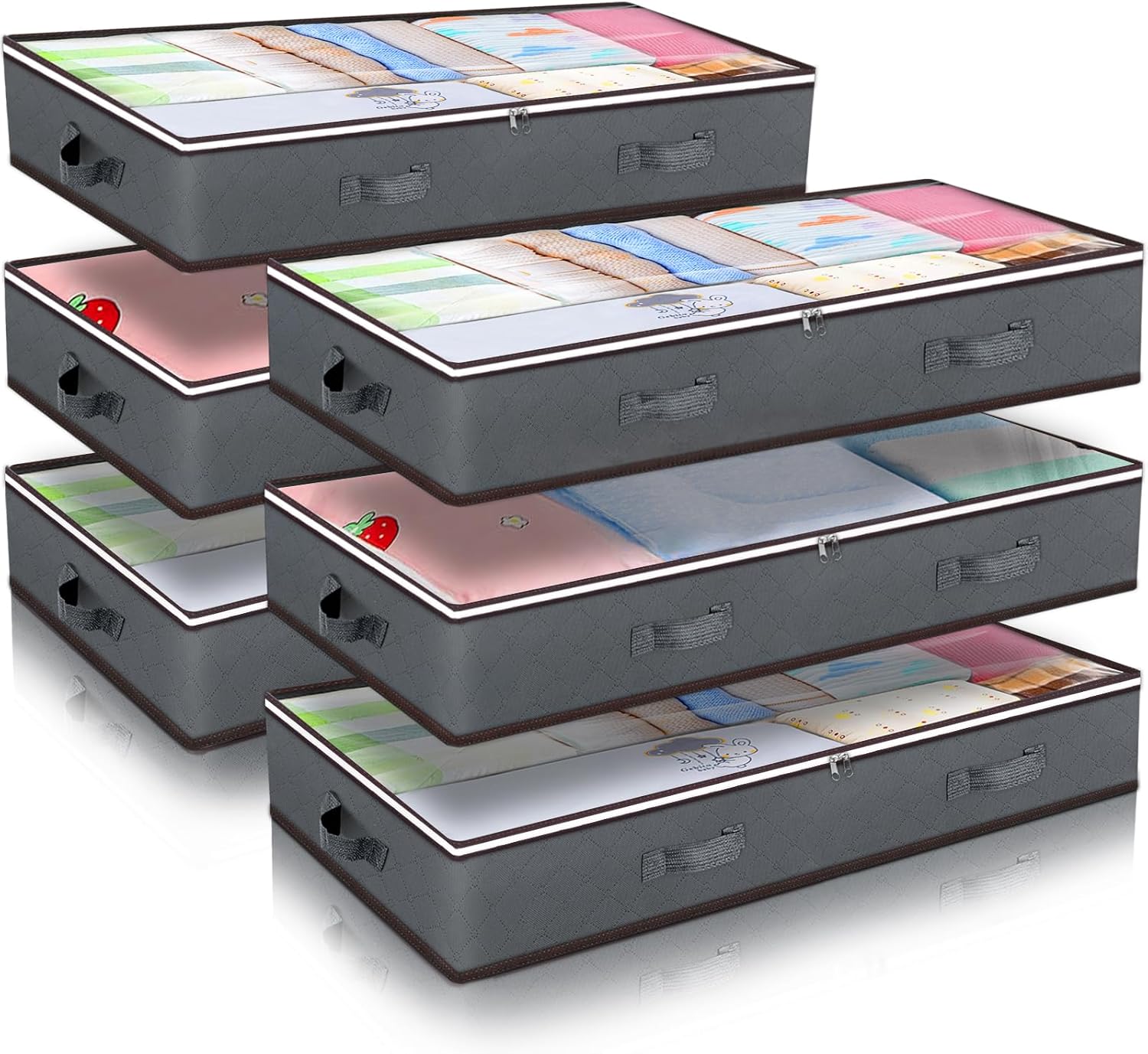 Budding Joy 90L Under Bed Storage Containers, Closet Organizers and Storage Bins, Foldable Underbed Storage Bags for Linen Sheets, Blanket, Clothing, Comforter, Sweaters, Pillows, Wrapping Paper, Grey