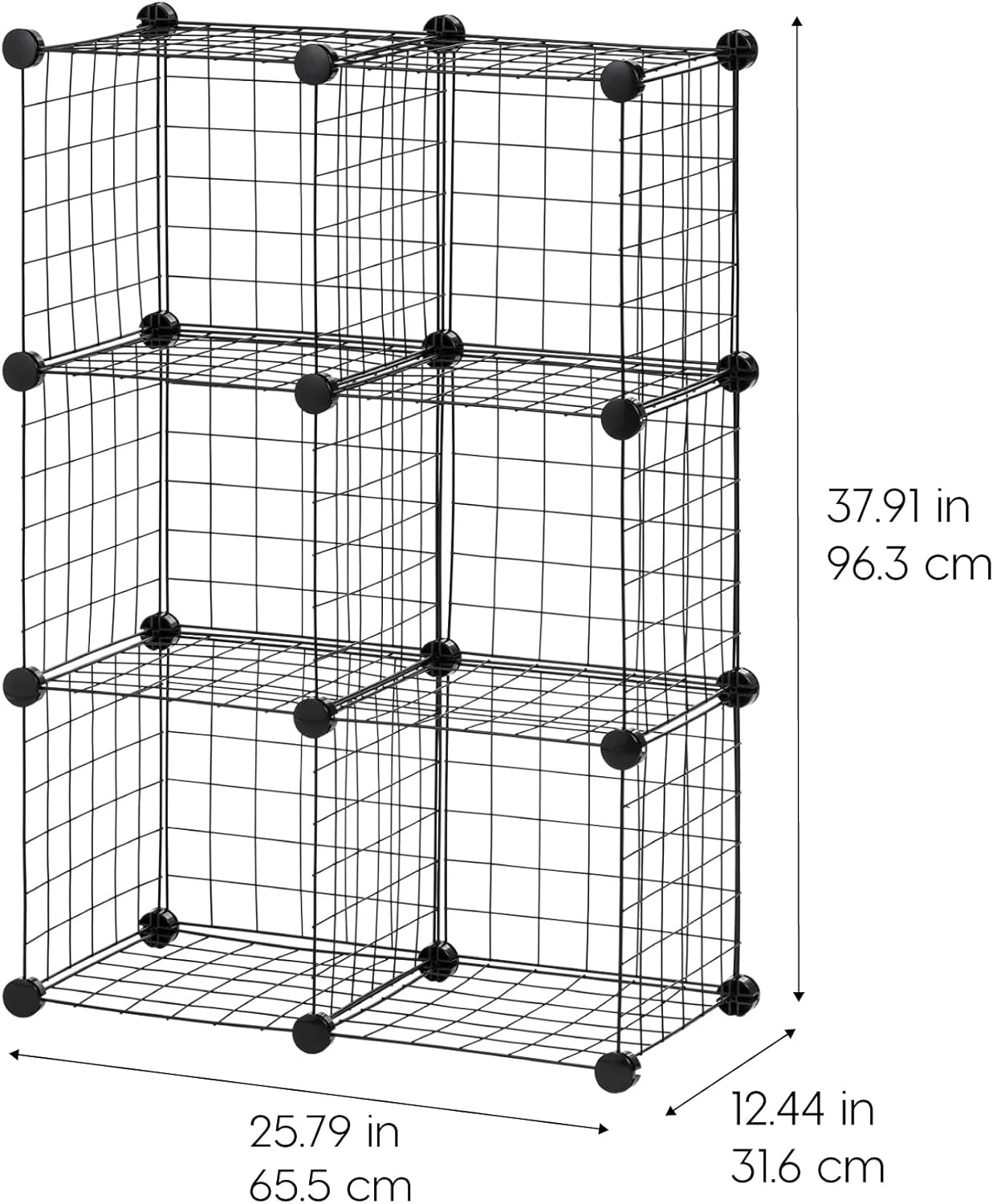 IRIS USA 6-Cube Modular Wire Cube Storage Organizer, Adjustable & Expandable Metal Shelving for Closet, Bathroom & Home Storage, Stackable Wire Grid, 60 lb Capacity, Black