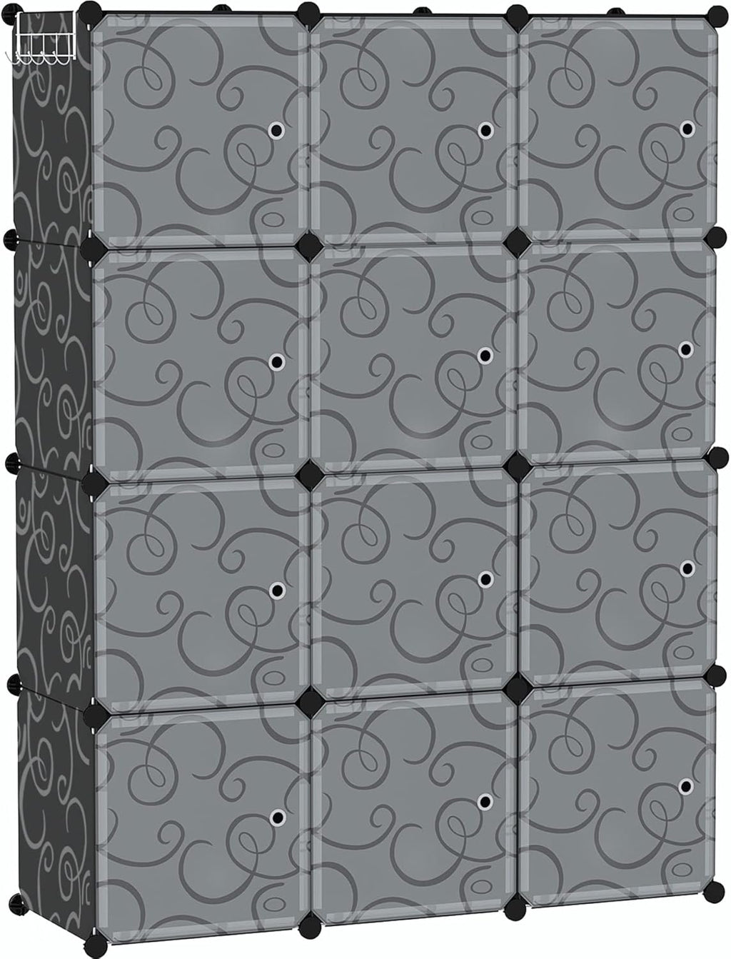 C&AHOME Cube Storage Organizer with Doors, 12-Cube Shelves, Closet Cabinet, DIY Plastic Modular Bookshelf Ideal for Bedroom, Living Room, 36.6”L x 12.4”W x 48.4”H Black USHS3012B-DOOR