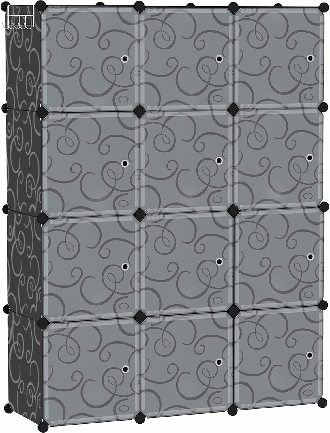 C&AHOME Cube Storage Organizer with Doors, 12-Cube Shelves, Closet Cabinet, DIY Plastic Modular Bookshelf Ideal for Bedroom, Living Room, 36.6”L x 12.4”W x 48.4”H Black USHS3012B-DOOR