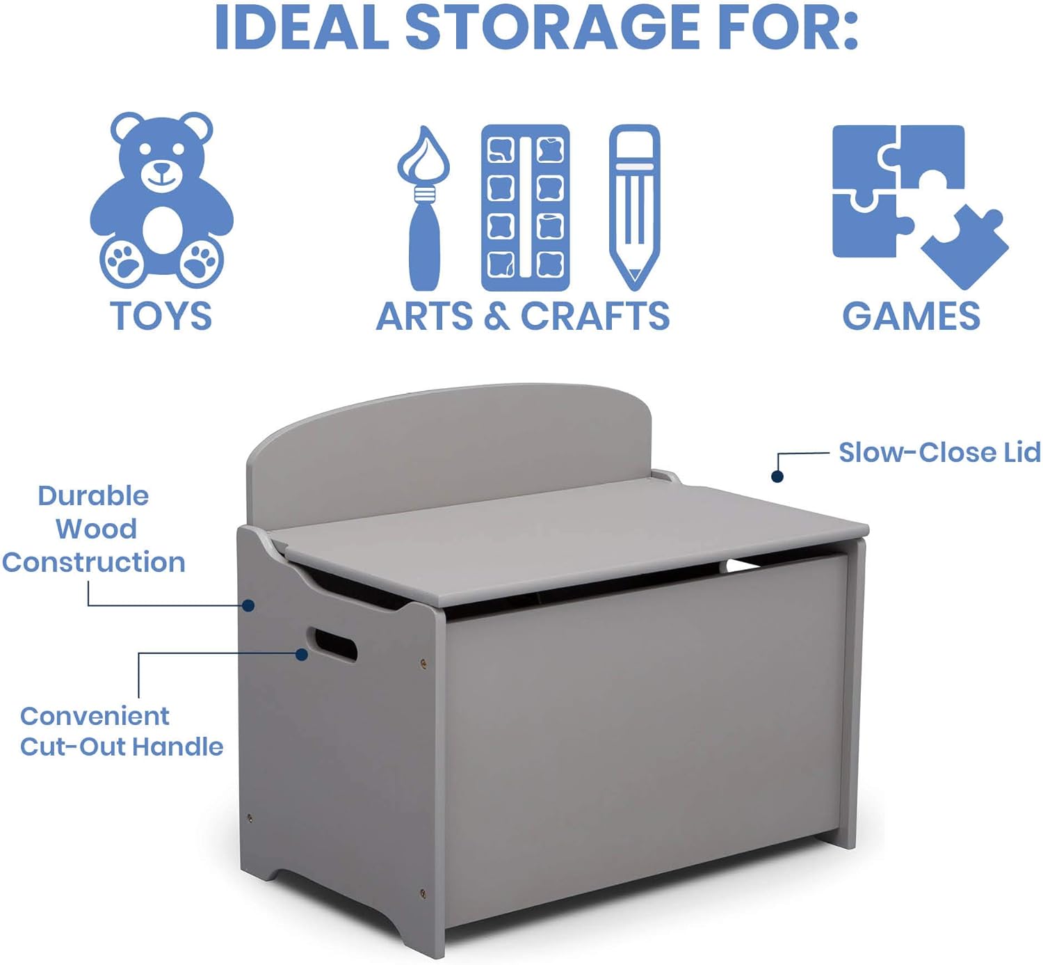 Delta Children MySize Deluxe Toy Box, Grey