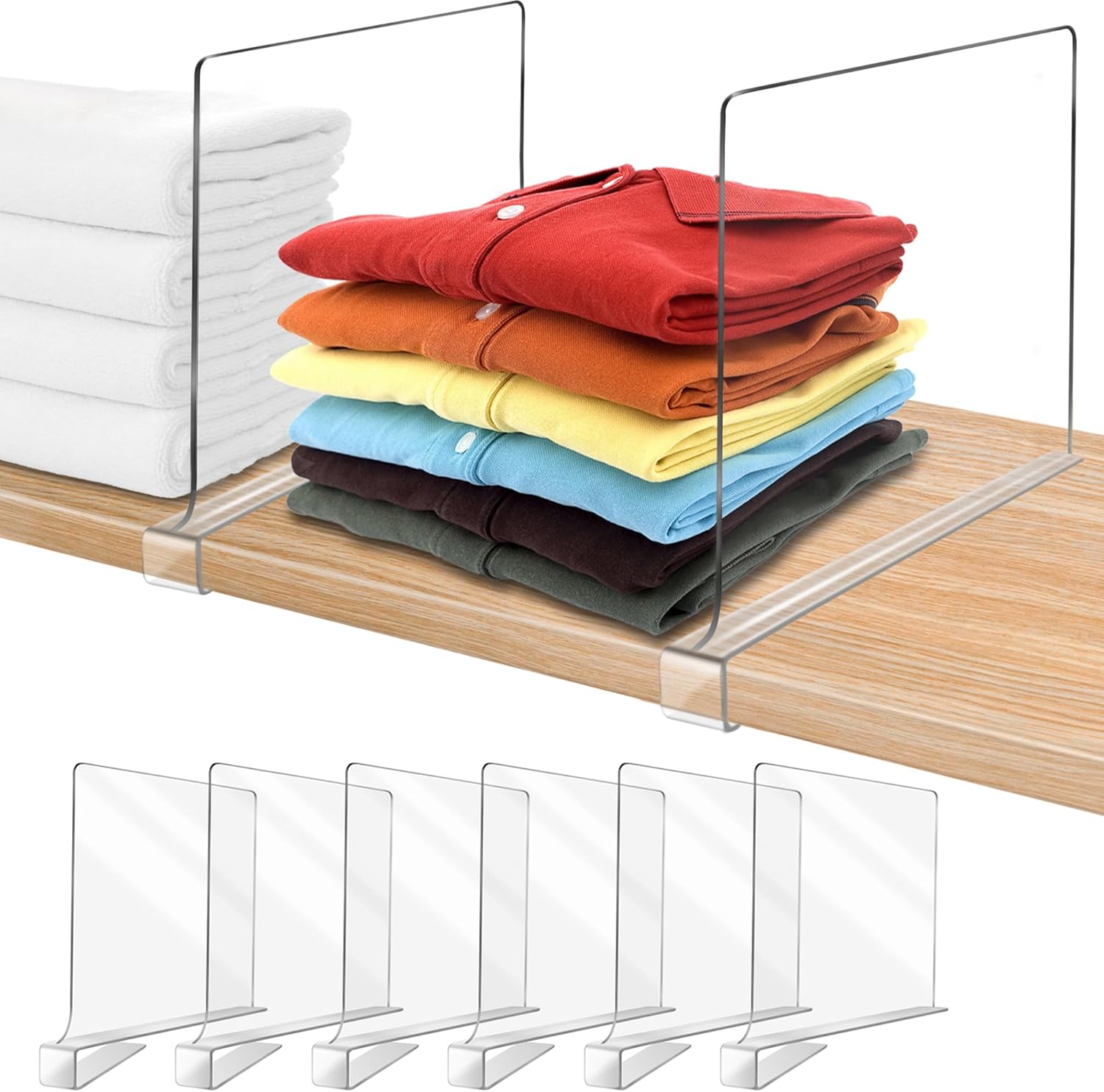 Acrylic Shelf Dividers for Closet Organization 6PCS Closet Shelf Divider Closet Dividers for Shelves Shelf Organizer for Closet Shelf Organizer For Wood Closet Separator Clear