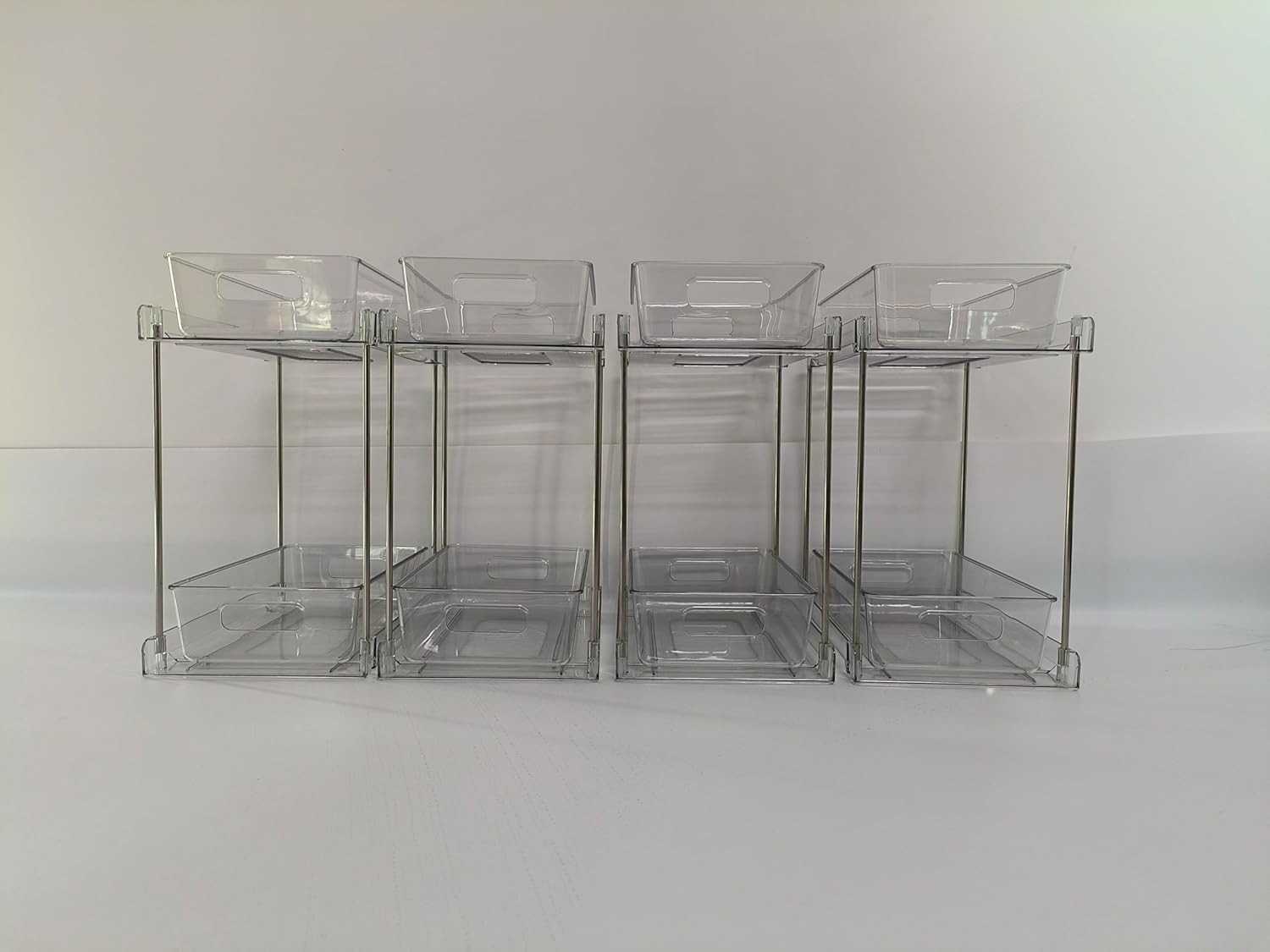 Vtopmart 4 Pack Bathroom Organizer, 2 Tier Clear Under Sink Organizers Vanity Countertop Storage Container,Cabinet Drawers Bins, Pull-Out Organization with Track for Pantry, Kitchen