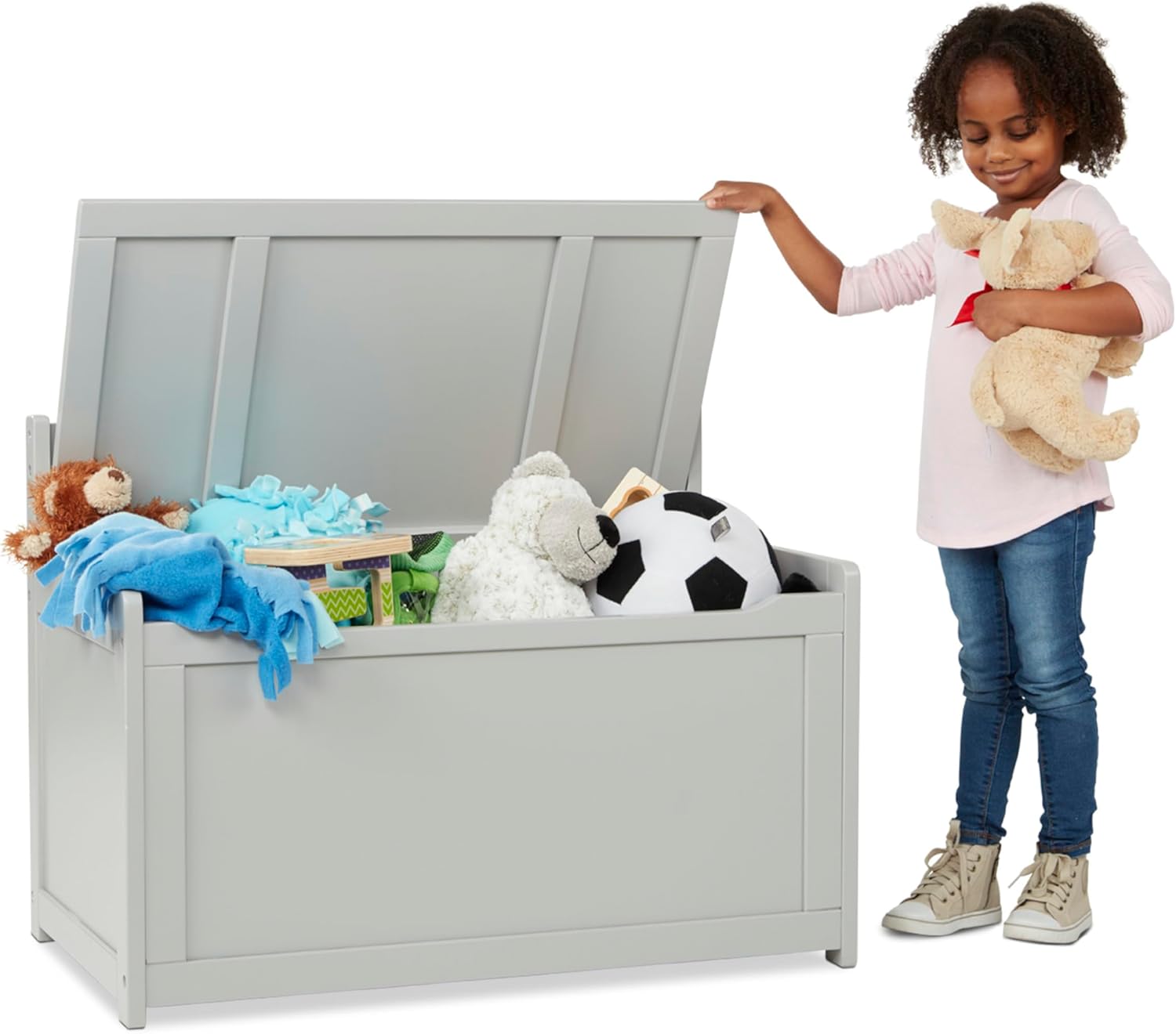 Melissa & Doug Toy Chest, Wooden Toy Storage Box with Safety-Hinged Lid, Kids Toys Storage Organizer for Playroom, Bedroom, & Montessori Classroom Furniture for Boys & Girls Ages 3+, Gray