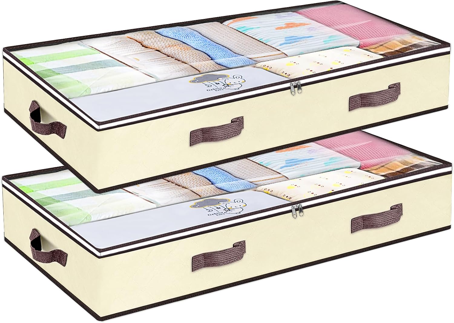 Budding Joy 90L Under Bed Storage Containers, Closet Organizers and Storage Bins, Foldable Underbed Storage Bags for Linen Sheets, Blanket, Clothing, Comforter, Sweaters, Pillows, Wrapping Paper, Grey