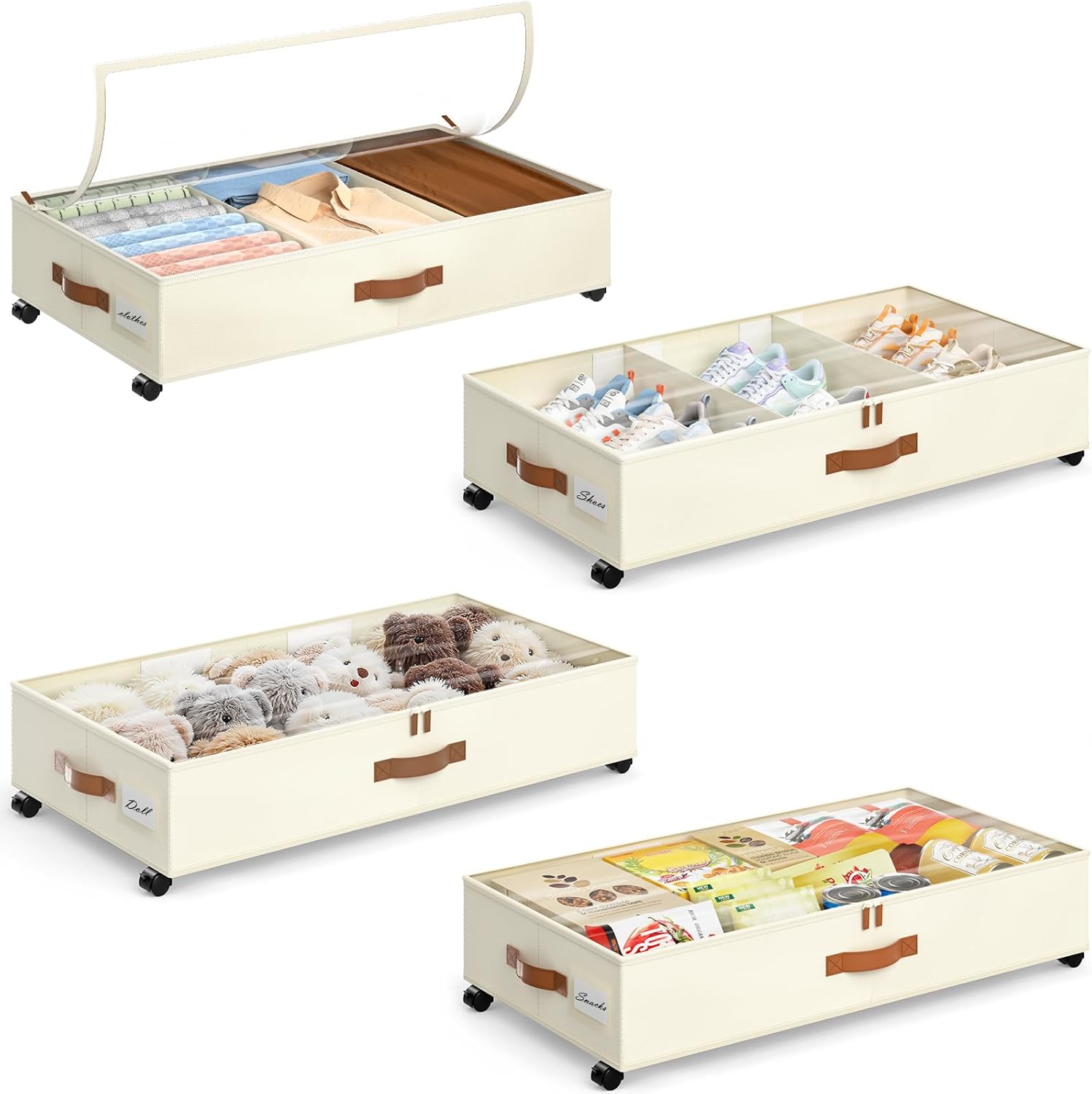 Yecaye Under Bed Storage with Wheels, 2 Pack Under Bed Storage Containers with Adjustable Dividers & Clear Lid, Rolling Underbed Organizer Bins Drawer for Clothes, Shoes, Blankets(33.3 x 16.5 x 6.7in)