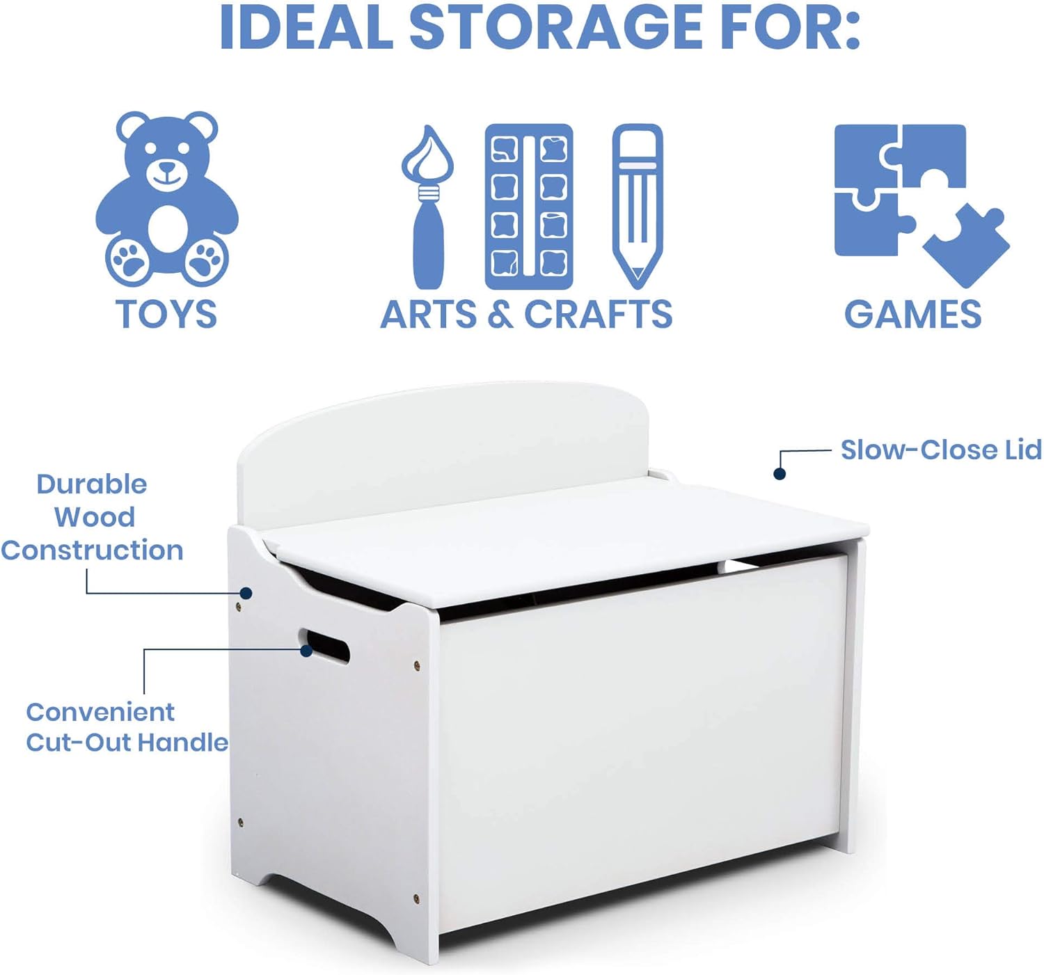 Delta Children MySize Deluxe Toy Box, Bianca White