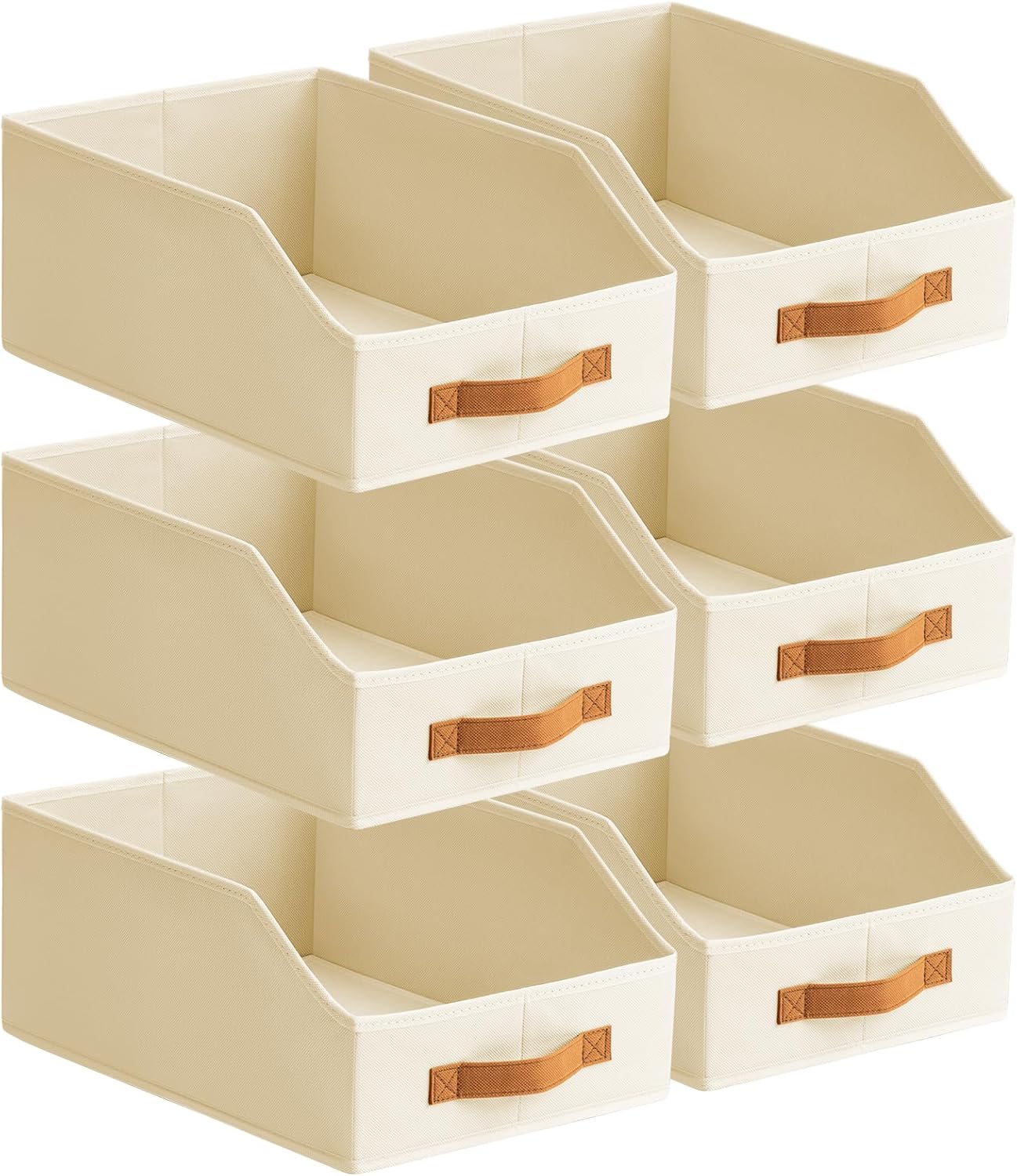 Fabric Storage Bins for Organizing - 6 Pack Large Trapezoid Collapsible Storage Bins with Front Handle, Closet Organizers and Storage for Bedroom, Home Shelves, Small Spaces, Beige