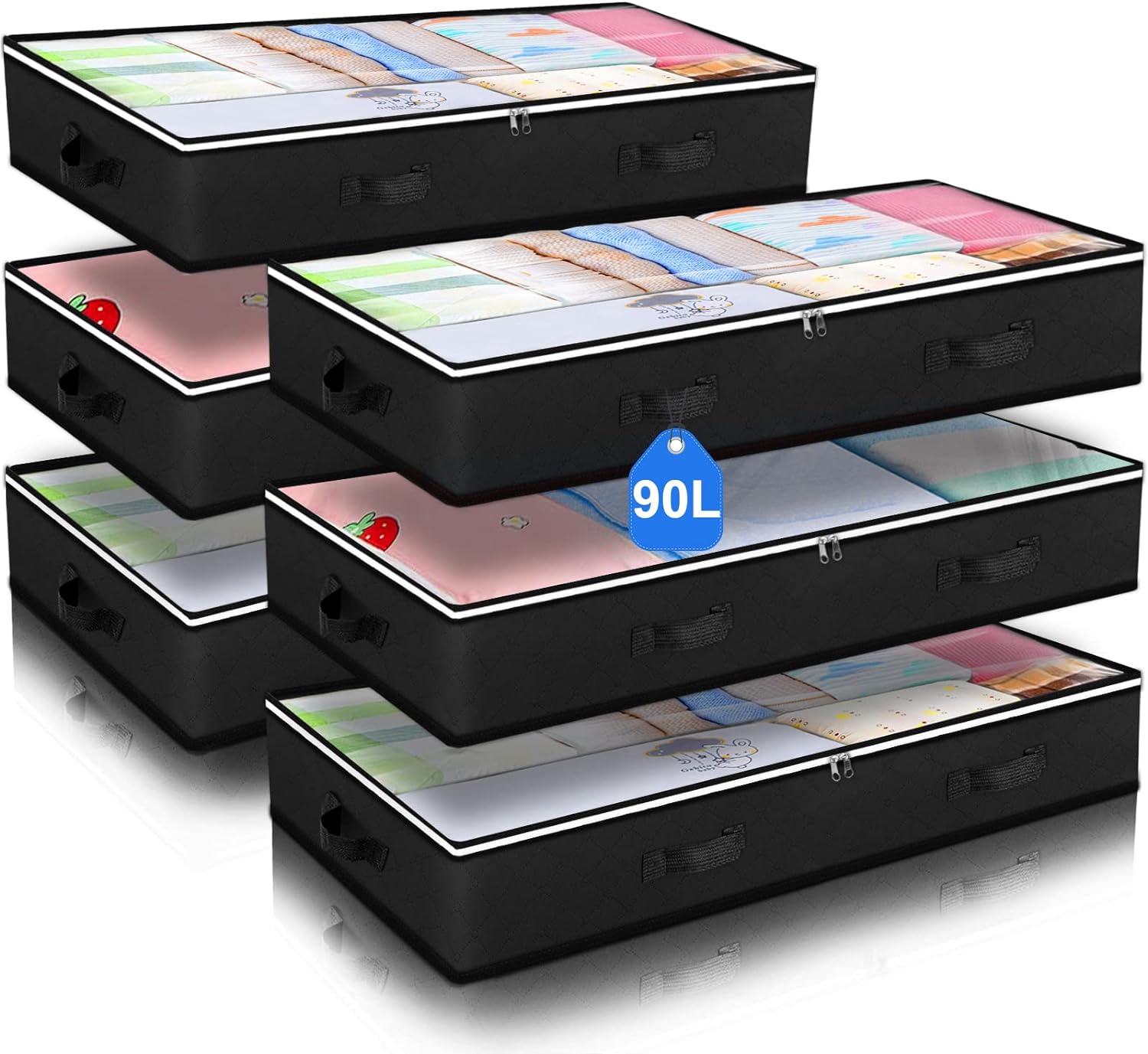 Budding Joy 90L Under Bed Storage Containers, Closet Organizers and Storage Bins, Foldable Underbed Storage Bags for Linen Sheets, Blanket, Clothing, Comforter, Sweaters, Pillows, Wrapping Paper, Grey