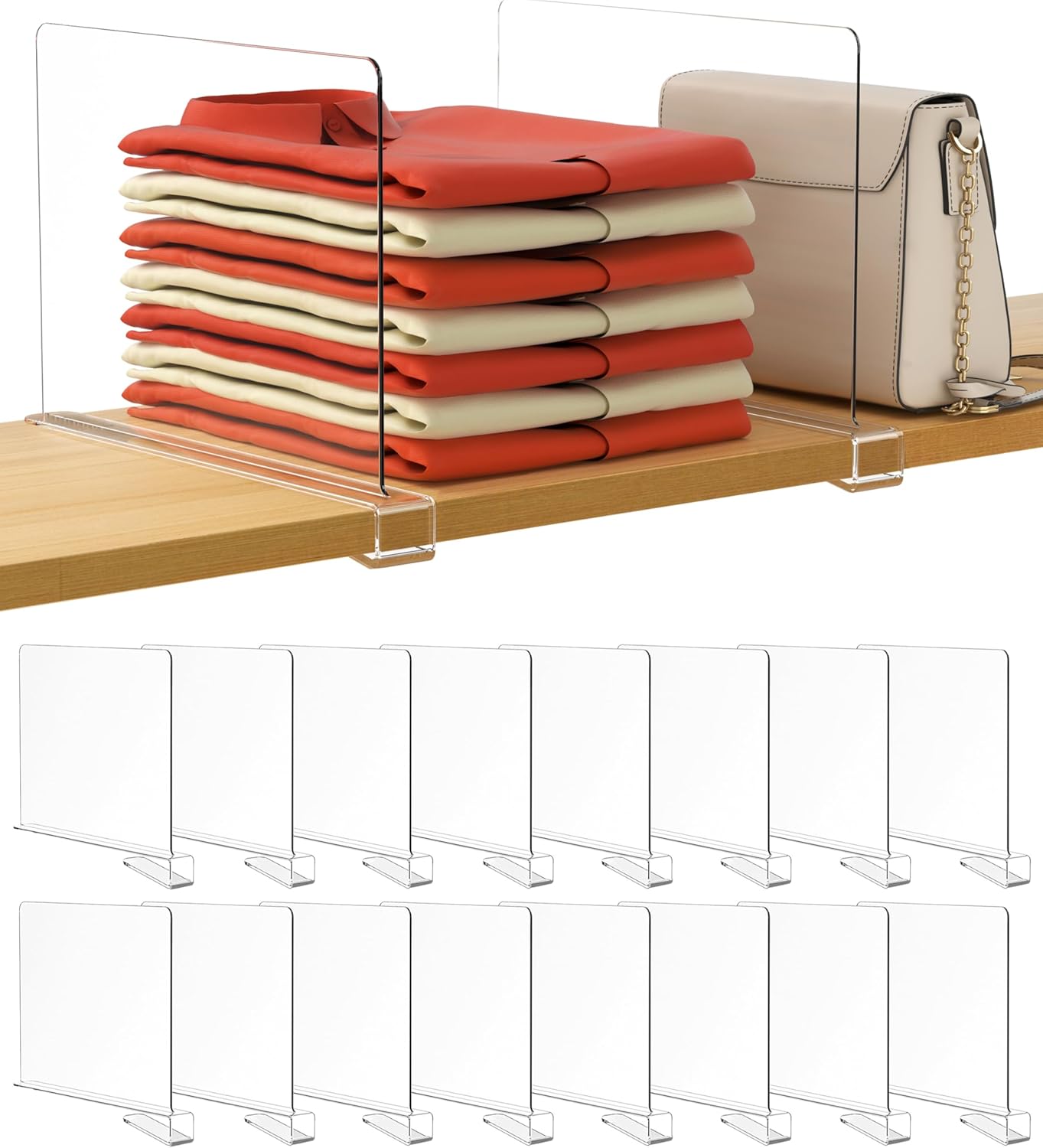 HBlife 6 Pack Closet Organizers and Storage, Clear Shelf Dividers, Vertical Purse Organizer for Closet Perfect for Sweater, Shirts, Handbags in Bedroom and Kitchen, Acrylic Bookshelf for Organization