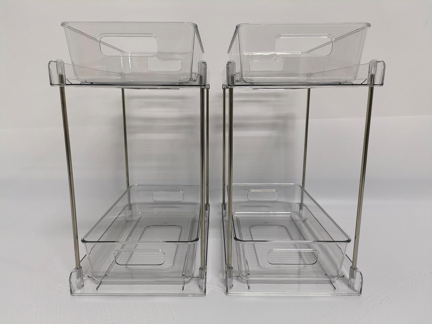 Vtopmart 4 Pack Bathroom Organizer, 2 Tier Clear Under Sink Organizers Vanity Countertop Storage Container,Cabinet Drawers Bins, Pull-Out Organization with Track for Pantry, Kitchen