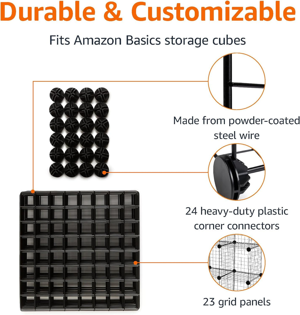 Amazon Basics Cube Wire Grid Stackable Storage Shelves, 6-Cube, 12.6"D x 26"W x 38"H, Black